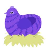A blurple and indigo chicken with a bar pattern