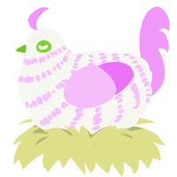 A white and lavender chicken with a bar pattern