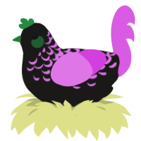 Parachute, a sable and orchid chicken with a half-lace pattern