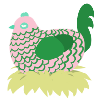 A rose and viridian chicken with a lace pattern