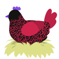 virtuous veins, a black and crimson chicken with a double-lace pattern