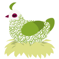 Temperance, a white and chartreuse chicken with a double-lace pattern