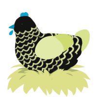 Potato Masher, a black and lemon chicken with a lace pattern