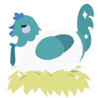 A rose and turquoise chicken with a head pattern