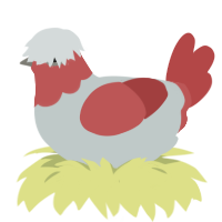 A silver and red chicken with a head pattern
