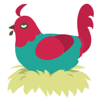 Snapdragon, a turquoise and crimson chicken with a head pattern