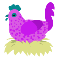 Pomme, a orchid and amethyst chicken with a speckle pattern
