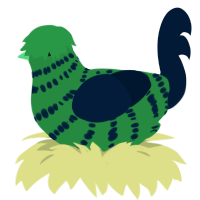A viridian and tumblr chicken with a bar pattern