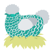 Gemstone, a turquoise and mist chicken with a lace pattern