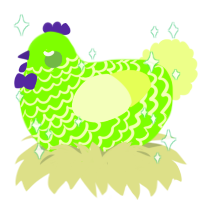 Alien, a grass and apple chicken with a lace pattern