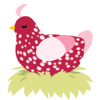 A crimson and rose chicken with a speckle pattern