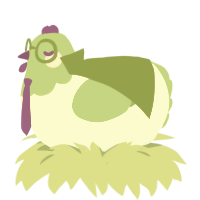 A white and grass chicken with a head pattern