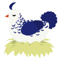 A white and navy chicken with a half-lace pattern