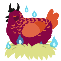 Cresil WIP, a maroon and vermilion chicken with a half-lace pattern