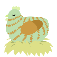 A gluppy and gold chicken with a bar pattern