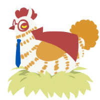 A white and orange chicken with a bar pattern