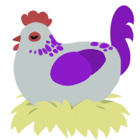 Calvin, a silver and violet chicken with a neck-speckle pattern