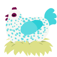 A white and aqua chicken with a speckle pattern