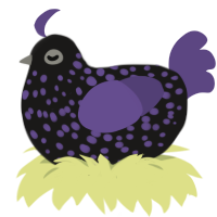 A sable and overcast chicken with a speckle pattern