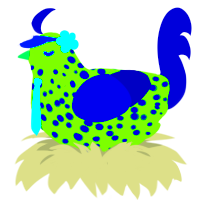 A grass and navy chicken with a speckle pattern