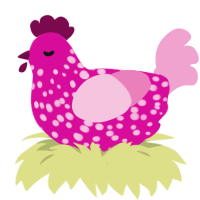 Corona, a fuchsia and pink chicken with a speckle pattern