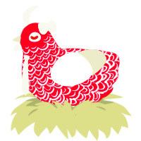 A crimson and white chicken with a double-lace pattern