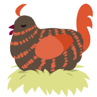 A bark and vermilion chicken with a bar pattern