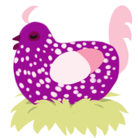 Flinx, a plum and rose chicken with a speckle pattern
