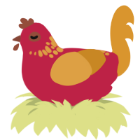 Ribbon, a crimson and orange chicken with a neck-speckle pattern