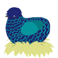 A navy and teal chicken with a lace pattern