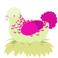 A apple and fuchsia chicken with a half-lace pattern