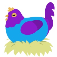 A sky and violet chicken with a head pattern