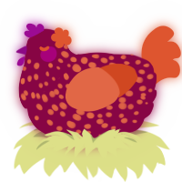 A maroon and vermilion chicken with a speckle pattern
