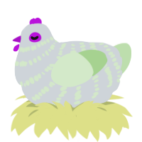 A mist and gluppy chicken with a bar pattern