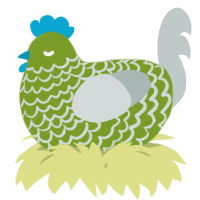A chartreuse and silver chicken with a lace pattern