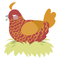 A red and orange chicken with a lace pattern