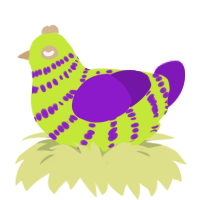 (unnamed), a lime and violet chicken with a bar pattern