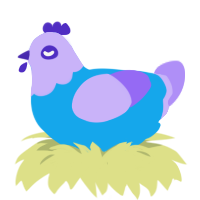somft, a sky and lilac chicken with a head pattern
