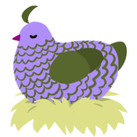 creature feature, a lilac and olive chicken with a lace pattern
