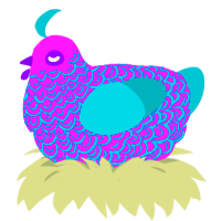A orchid and teal chicken with a double-lace pattern