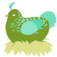A chartreuse and mint chicken with a half-lace pattern