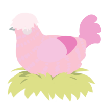 Galinda, a rose and pink chicken with a bar pattern