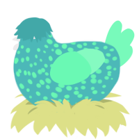 A red and maroon chicken with a speckle pattern