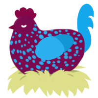 A wine and sky chicken with a speckle pattern