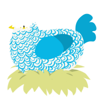 Pottery, a white and cerulean chicken with a double-lace pattern