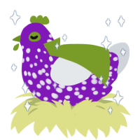 Genderqueer, a violet and mist chicken with a speckle pattern