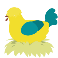 A yellow and teal chicken