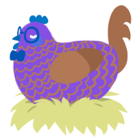 Grainmon, a blurple and brown chicken with a lace pattern