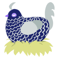 Neptune, a navy and silver chicken with a lace pattern