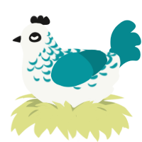SeaFoam, a white and teal chicken with a half-lace pattern